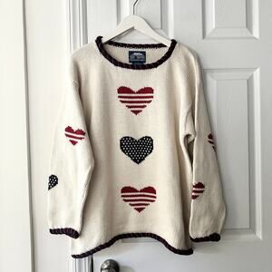 Rey Wear NWT Deadstock Handknit Bolivia Heart Patriotic USA Jumper Sweater XL